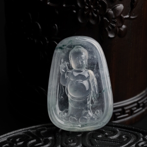 冰种飘花翡翠释迦摩尼吊坠
