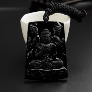 冰糯种墨翠西方三圣吊坠