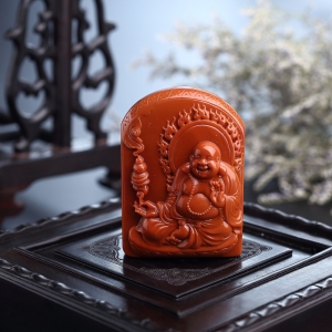 柿子红南红弥勒佛吊坠