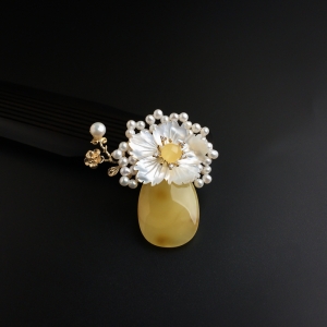 银镀金镶鸡油黄蜜蜡两用款
