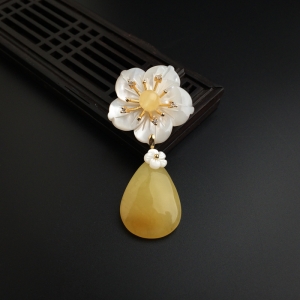 银镀金镶鸡油黄蜜蜡两用款