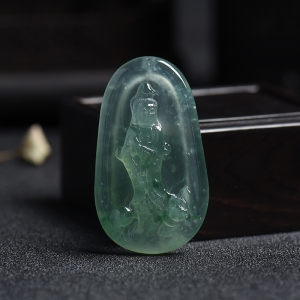 冰糯种飘花翡翠观音吊坠