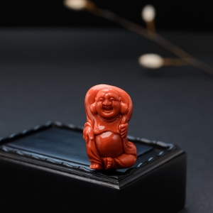 MOMO朱红珊瑚弥勒佛吊坠