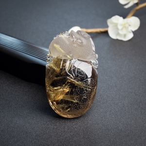 钛金发晶貔貅手把件