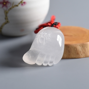 糯种白色水沫玉知足常乐手把件