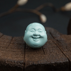 中瓷铁线浅蓝绿松石弥勒佛背云
