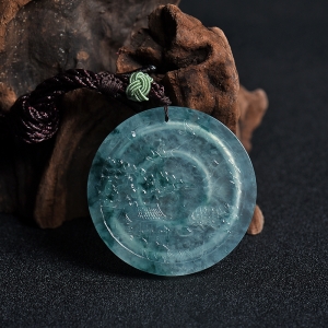 糯冰种飘花翡翠延年益寿吊坠