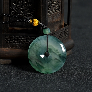 糯冰种飘花翡翠平安扣吊坠