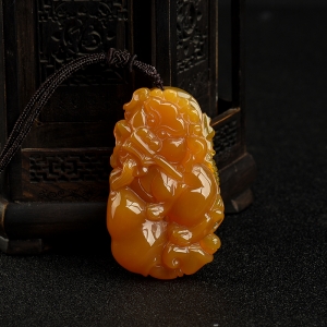 山料橙黄黄龙玉福寿如意吊坠