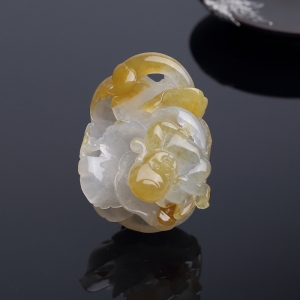 糯冰种俏色翡翠连生贵子手把件