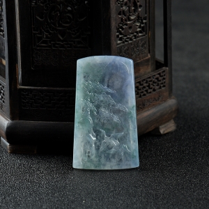 糯冰种春带彩翡翠松鹤延年吊坠