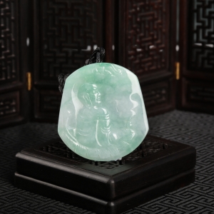 糯冰种飘翠翡翠罗汉吊坠