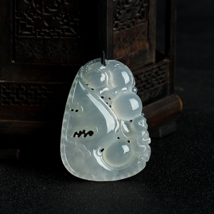 糯冰种飘花翡翠封侯拜相吊坠
