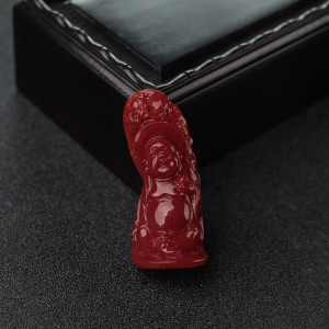 阿卡正红珊瑚双福临门吊坠