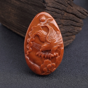 柿子红南红大展鸿图吊坠