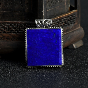 银镶青金石无事牌吊坠