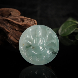 糯种飘花翡翠千手观音吊坠