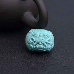 高瓷铁线蓝绿绿松石貔貅背云
