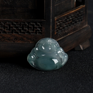 糯冰种飘花翡翠佛吊坠