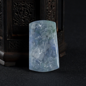 糯冰种飘花翡翠松鹤延年吊坠