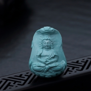 高瓷蓝绿绿松石蛇王护法吊坠