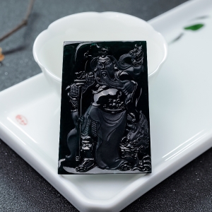 糯种墨翠关公吊坠
