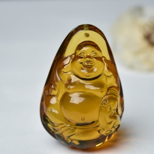 墨西哥蓝珀弥勒佛吊坠