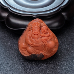 铁皮包浆料南红财神吊坠