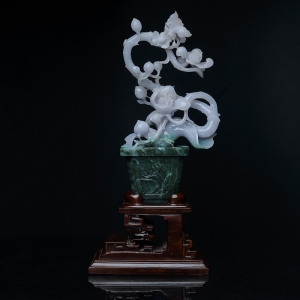 糯种春带彩翡翠花开富贵摆件