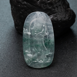 冰种飘花翡翠观音吊坠