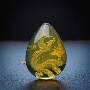 墨西哥蓝珀牡丹引凤吊坠