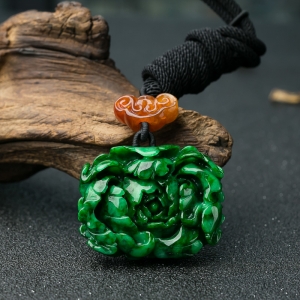 花青种翡翠牡丹花吊坠