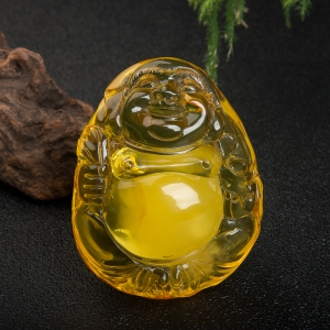 鸡油黄金绞蜜弥勒佛手把件