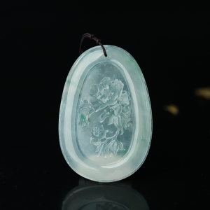 冰种飘花翡翠花开富贵吊坠
