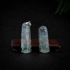 高冰种无色翡翠节节高升吊坠一对