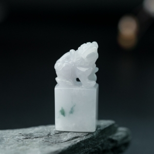 糯种紫罗兰翡翠貔貅印章