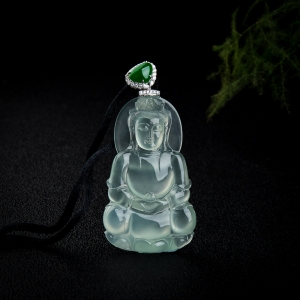 18k玻璃种晴水翡翠观音吊坠