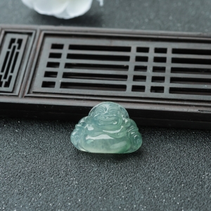 糯冰种飘翠翡翠弥勒佛吊坠