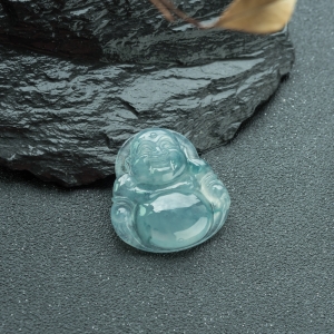 糯冰种飘花翡翠弥勒佛吊坠