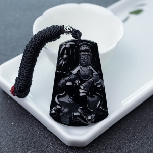 糯冰种墨翠观音吊坠