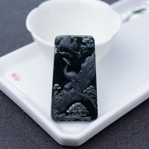 糯冰种墨翠松鹤延年吊坠