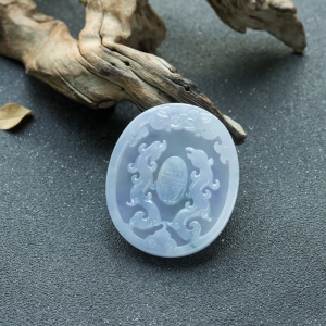 糯冰种紫罗兰翡翠龙凤呈祥吊坠