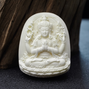 象牙白白蜜四臂观音吊坠
