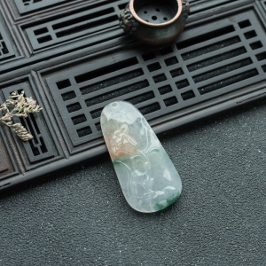 糯冰种飘花翡翠百年好合吊坠