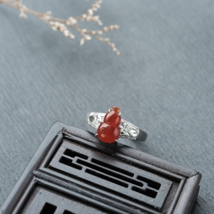 18K糯冰种红翡翡翠福禄戒指