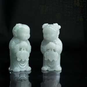 糯种翡翠金童玉女摆件（一对）