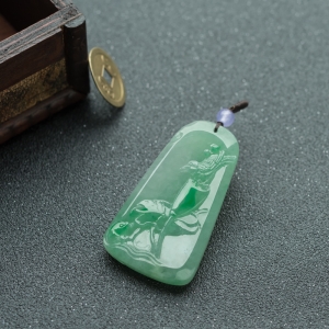糯冰种飘翠翡翠荷塘清趣吊坠