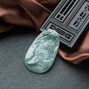 糯冰种飘花翡翠独钓寒江吊坠