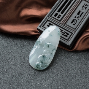 糯冰种飘花翡翠荷塘清趣吊坠