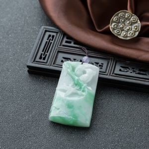 糯种飘翠翡翠竹报平安吊坠